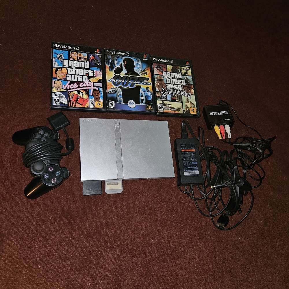 Playstation 2 Slim With 1 Controller 3 Games PS1 & PS2 Memory Cards